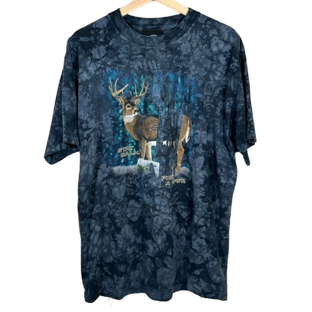 Vintage 90s Deer Hunting Nature Marble Tie Dye T-shirt Mens XL Made in USA Singl